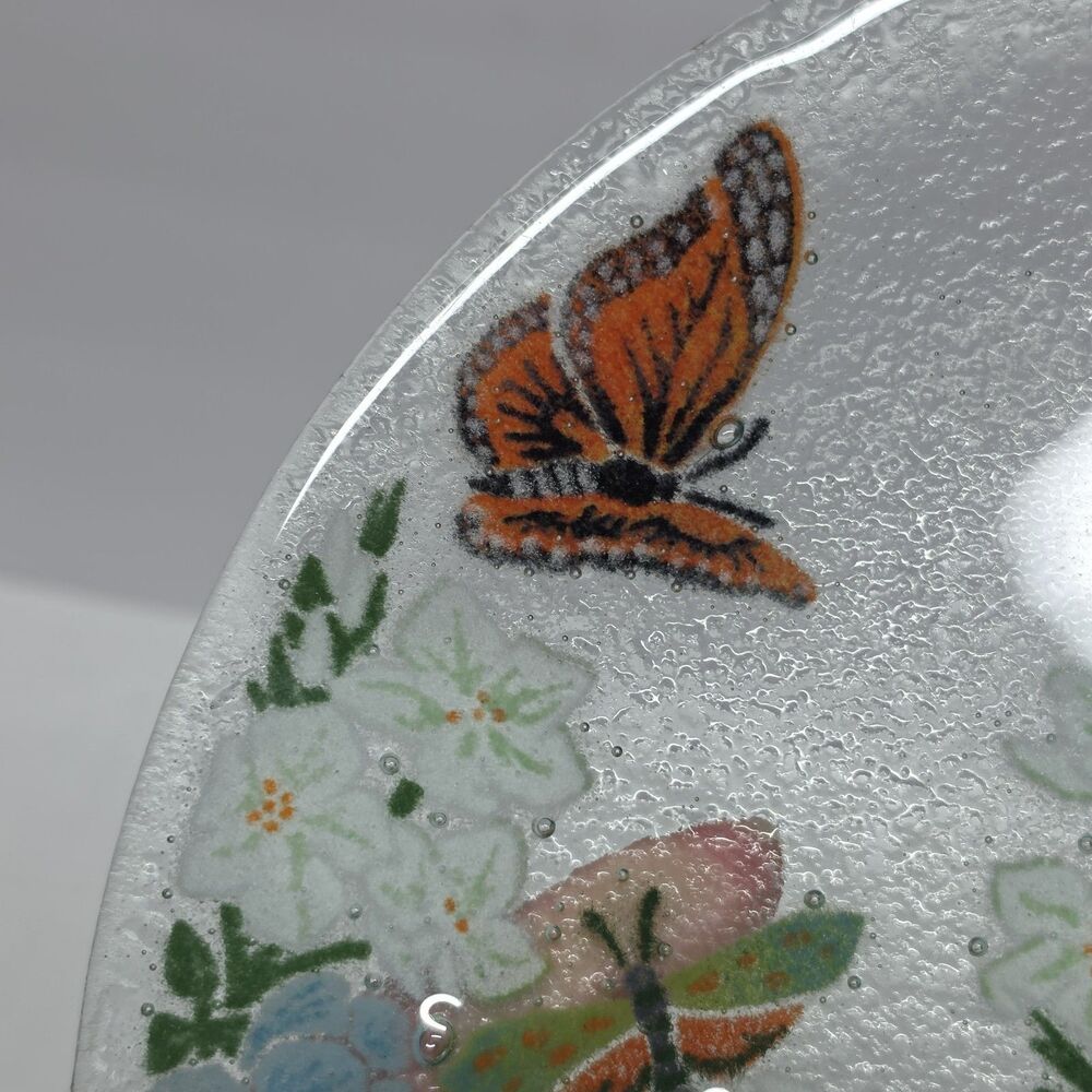Peggy Karr Fused Art Glass Plate 11" Flowers Butterflies Spring Summer Decor - Picture 3 of 7